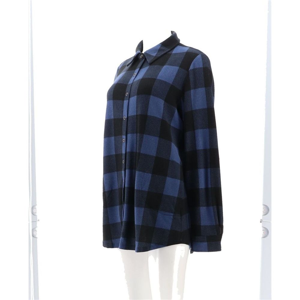 Denim & Co Buffalo Plaid Button Tunic Top Indigo A2964775
